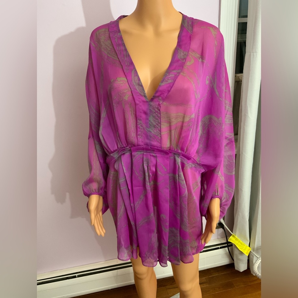 Lane Bryant Fuchsia Pink Sheer V-Neck Blouse
